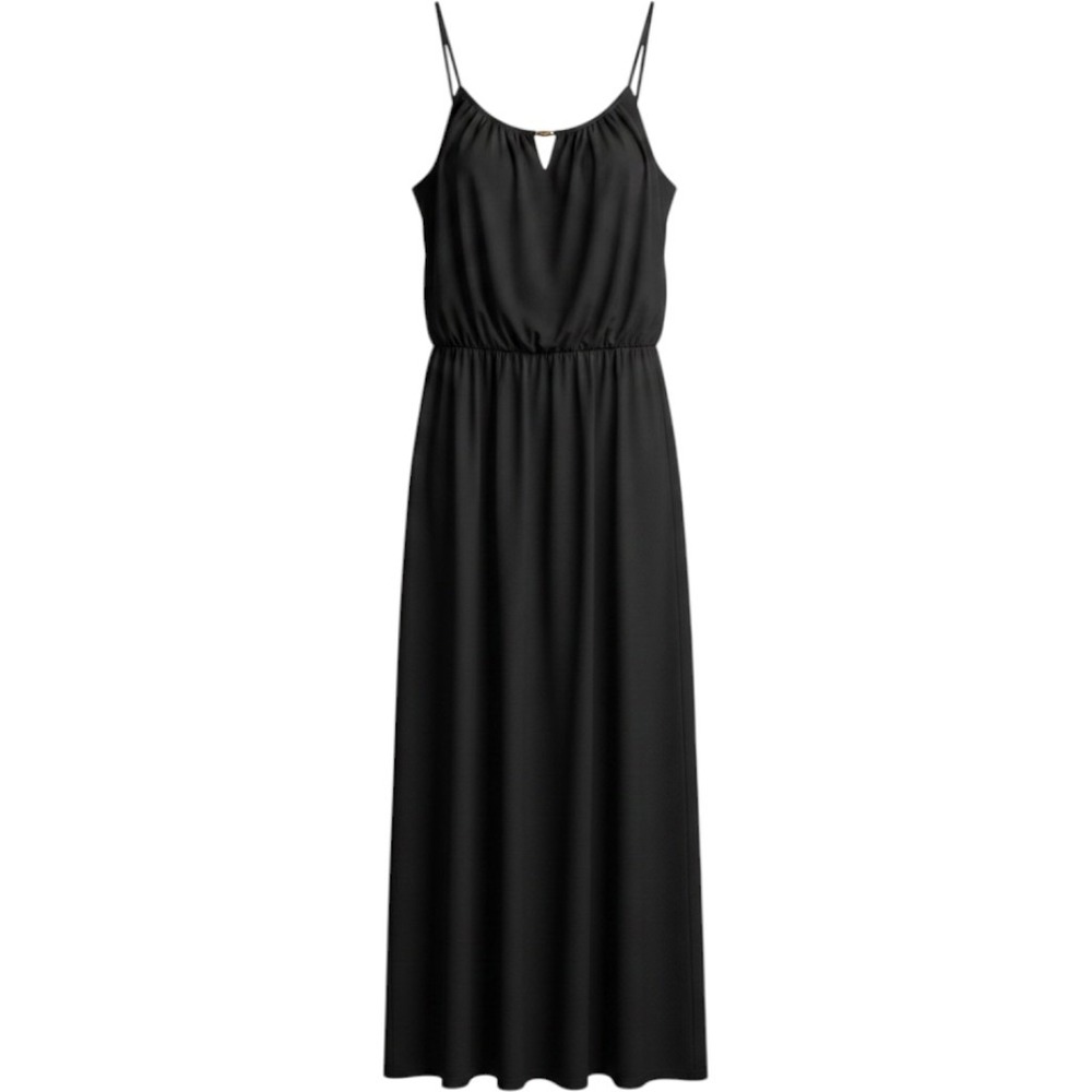 Style & Co Womens Black Blouson Maxi Dress Silver Hardware Detail Size L